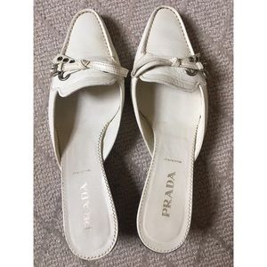 Prada white leather pointed toe mules